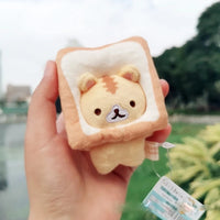 8Cm Japanese Popular Cute Keyring Cute Yellow Bread Cat Toast Plush Pendant Keychain