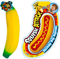 Stretchy Hot Dog Toy & Squishy Banana Stress Toy (2 Toys in 1 Pack) Sand Filled Sensory Fidget Toys for Kids | Stress Relief Toy | Banana Party Favors. 3340-5564S