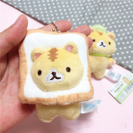 8Cm Japanese Popular Cute Keyring Cute Yellow Bread Cat Toast Plush Pendant Keychain