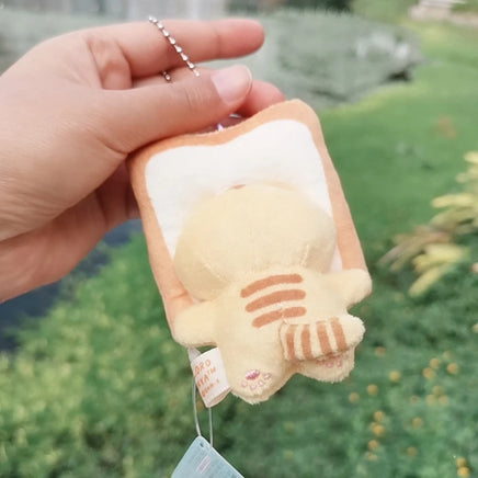 8Cm Japanese Popular Cute Keyring Cute Yellow Bread Cat Toast Plush Pendant Keychain